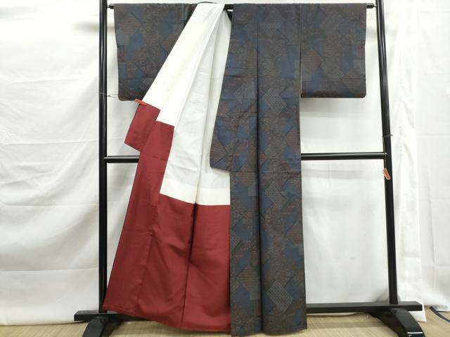 平和屋着物■本場大島紬　幾何学花文　正絹　逸品　DABJ5499qa