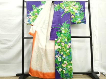 平和屋着物■訪問着　駒刺繍　草花文　暈し染め　金彩　正絹　逸品　DABJ5487qa