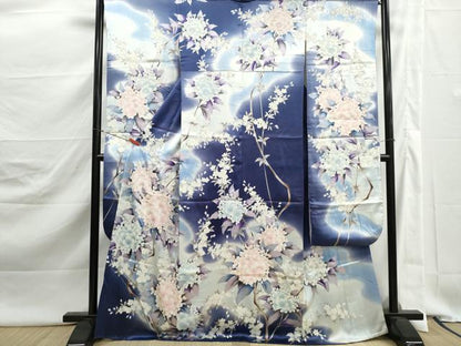 平和屋着物●豪華振袖　枝桜花文　暈し染め　銀彩　正絹　逸品　DABJ5489qa