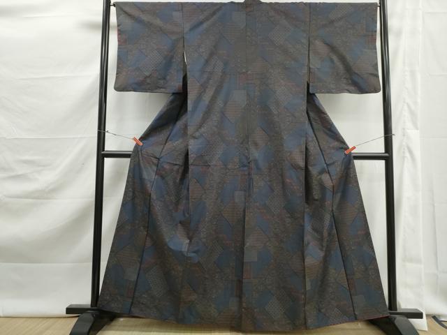 平和屋着物■本場大島紬　幾何学花文　正絹　逸品　DABJ5499qa