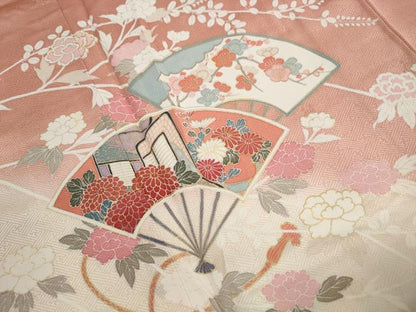 平和屋着物■訪問着　扇面御所車花文　暈し染め　金彩　正絹　逸品　DABJ5506qa