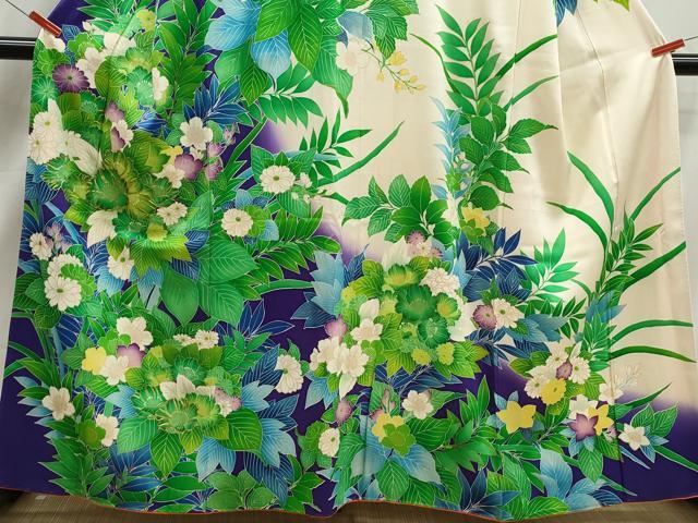 平和屋着物■訪問着　駒刺繍　草花文　暈し染め　金彩　正絹　逸品　DABJ5487qa