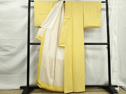 平和屋着物■上質な色無地　流水地紋　黄支子色　正絹　逸品　DABJ5486qa