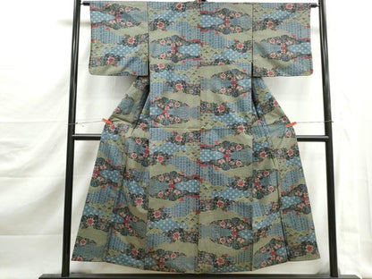 平和屋着物■本場大島紬　7マルキ　雲取り花文　正絹　逸品　DABJ5498qa