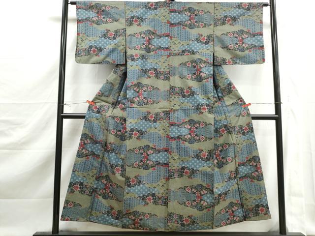 平和屋着物■本場大島紬　7マルキ　雲取り花文　正絹　逸品　DABJ5498qa