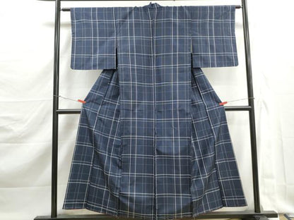 平和屋着物■本場縞大島紬　格子文　正絹　逸品　未使用　DABK3006qa