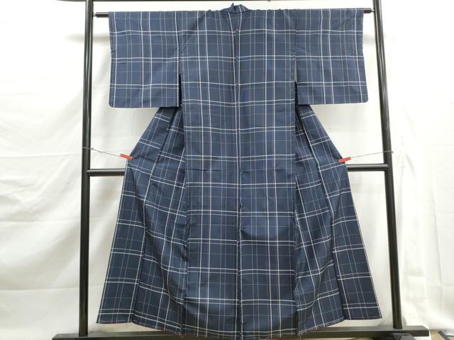 平和屋着物■本場縞大島紬　格子文　正絹　逸品　未使用　DABK3006qa