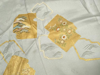 平和屋着物■訪問着　駒刺繍　破れ色紙花文　金彩　正絹　逸品　DABJ5516qa