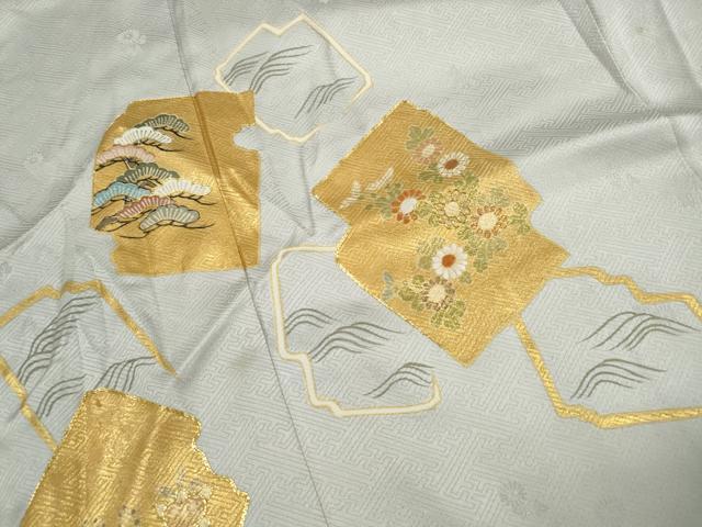 平和屋着物■訪問着　駒刺繍　破れ色紙花文　金彩　正絹　逸品　DABJ5516qa