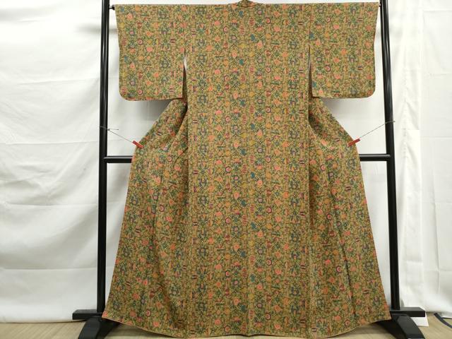 平和屋着物■上質な小紋　更紗花文　正絹　逸品　DABK3013qa