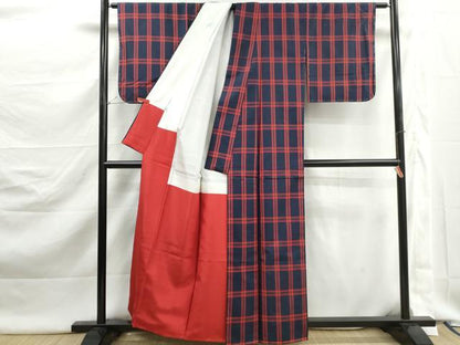 平和屋着物■本場縞大島紬　格子文　正絹　逸品　DABK3002qa