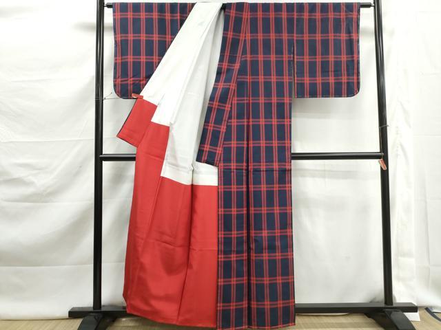 平和屋着物■本場縞大島紬　格子文　正絹　逸品　DABK3002qa