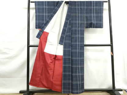 平和屋着物■本場縞大島紬　格子文　正絹　逸品　未使用　DABK3006qa