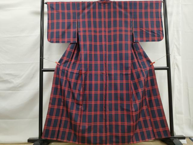 平和屋着物■本場縞大島紬　格子文　正絹　逸品　DABK3002qa