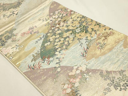 平和屋本店▼六通柄袋帯　唐織　九百錦　遠山花暦　本金箔　正絹　逸品　DABJ6165sf