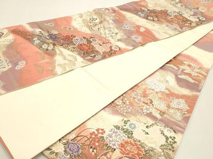 平和屋本店▼六通柄袋帯　唐織　花鳥錦　純金箔二重織　正絹　逸品　	 DABJ6161sf
