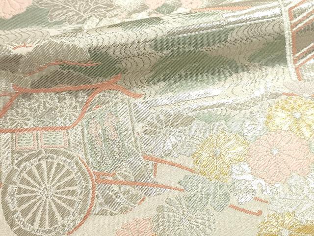 平和屋本店▼六通柄袋帯　九百錦　風景草花文　本金二丁箔　正絹　逸品　DABJ6178sf