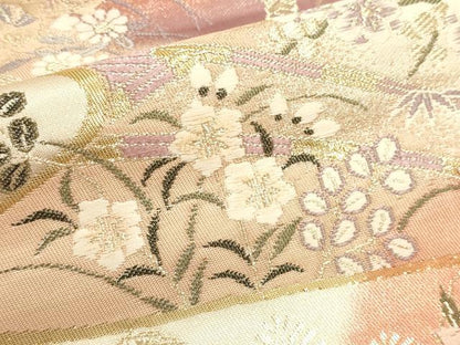 平和屋本店▼六通柄袋帯　唐織　花鳥錦　純金箔二重織　正絹　逸品　	 DABJ6161sf