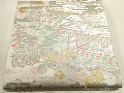 平和屋本店▼六通柄袋帯　九百錦　風景草花文　本金二丁箔　正絹　逸品　DABJ6178sf