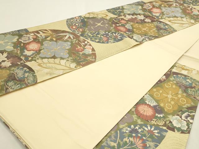 平和屋本店▼六通柄袋帯　紹巴　草花文　本金箔　正絹　逸品　DABJ6167sf