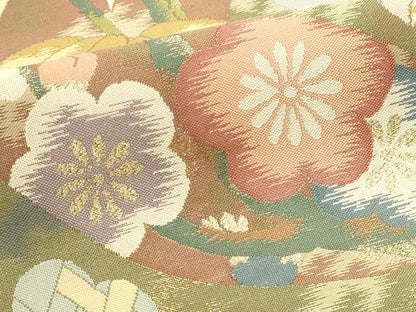 平和屋本店▼六通柄袋帯　紹巴　草花文　本金箔　正絹　逸品　DABJ6167sf