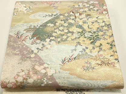 平和屋本店▼六通柄袋帯　唐織　九百錦　遠山花暦　本金箔　正絹　逸品　DABJ6165sf