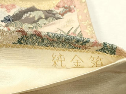 平和屋本店▼六通柄袋帯　四季花鳥図　純金箔　正絹　逸品　DABJ6163sf