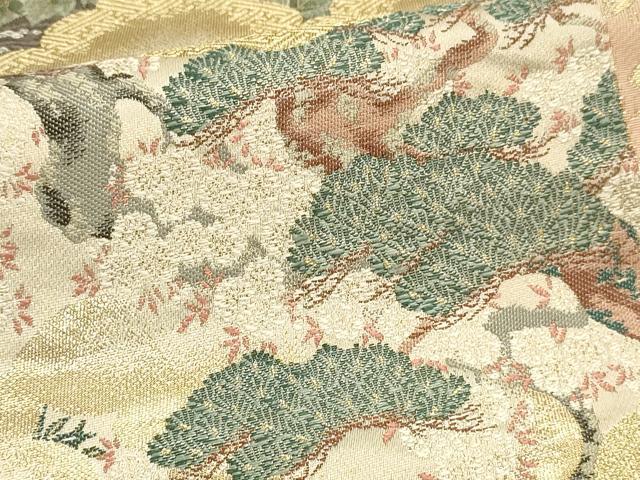 平和屋本店▼六通柄袋帯　四季花鳥図　純金箔　正絹　逸品　DABJ6163sf