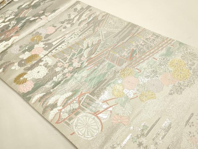 平和屋本店▼六通柄袋帯　九百錦　風景草花文　本金二丁箔　正絹　逸品　DABJ6178sf