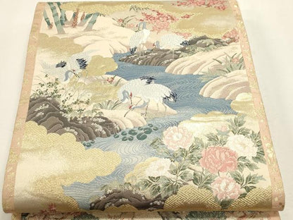 平和屋本店▼六通柄袋帯　四季花鳥図　純金箔　正絹　逸品　DABJ6163sf