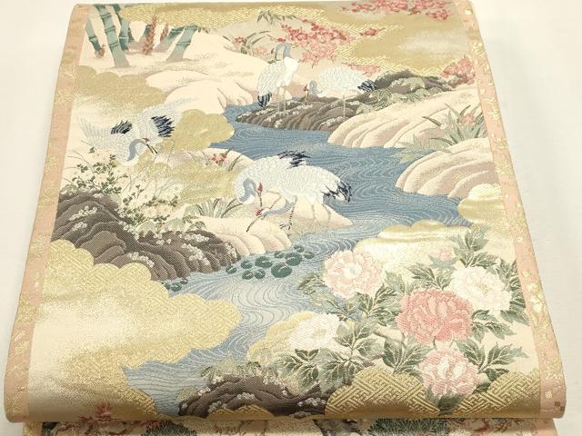 平和屋本店▼六通柄袋帯　四季花鳥図　純金箔　正絹　逸品　DABJ6163sf