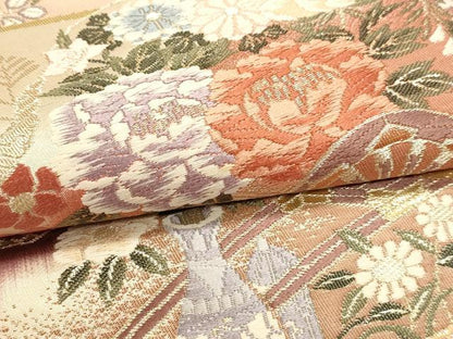 平和屋本店▼六通柄袋帯　唐織　花鳥錦　純金箔二重織　正絹　逸品　	 DABJ6161sf