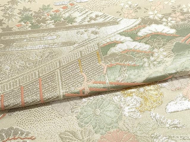 平和屋本店▼六通柄袋帯　九百錦　風景草花文　本金二丁箔　正絹　逸品　DABJ6178sf
