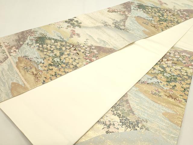平和屋本店▼六通柄袋帯　唐織　九百錦　遠山花暦　本金箔　正絹　逸品　DABJ6165sf