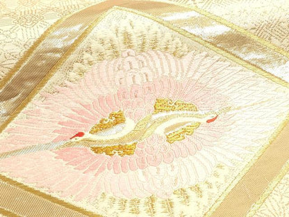 平和屋本店▼六通柄袋帯　唐織　双鶴菱文　錦純金箔24Ｋ　正絹　逸品　DABJ6207sf