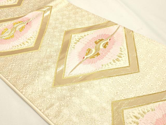 平和屋本店▼六通柄袋帯　唐織　双鶴菱文　錦純金箔24Ｋ　正絹　逸品　DABJ6207sf