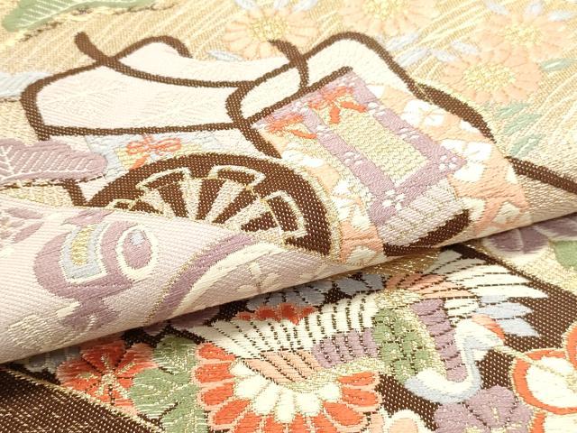 平和屋本店▼六通柄袋帯　九百錦　御所絵巻文　24Ｋ本金箔　正絹　逸品　DABJ6200sf