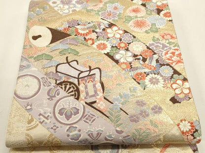平和屋本店▼六通柄袋帯　九百錦　御所絵巻文　24Ｋ本金箔　正絹　逸品　DABJ6200sf