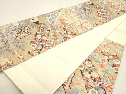 平和屋本店▼六通柄袋帯　九百錦　御所絵巻文　24Ｋ本金箔　正絹　逸品　DABJ6200sf
