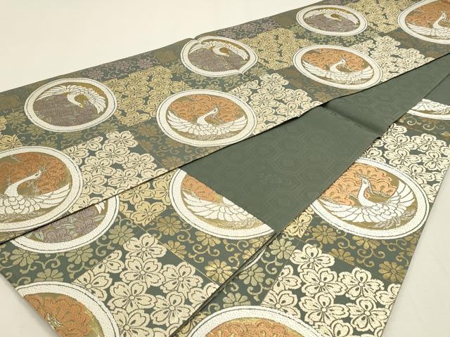 平和屋本店▼六通柄袋帯　唐織　飛鶴花丸文　プラチナ本金　正絹　逸品　DABJ6192sf
