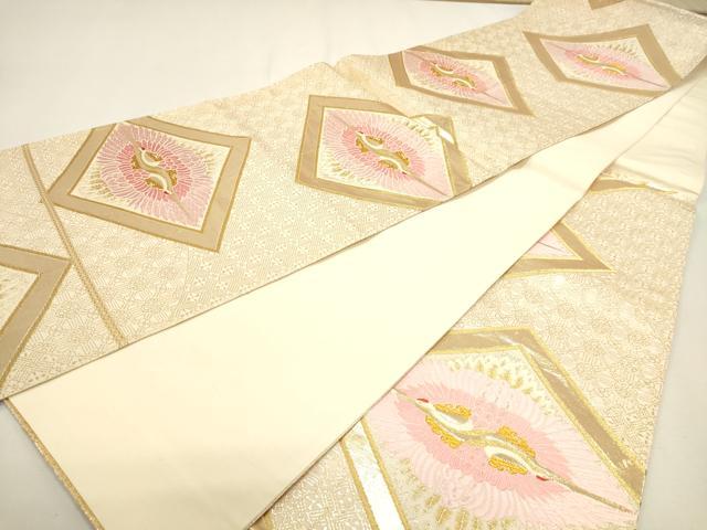 平和屋本店▼六通柄袋帯　唐織　双鶴菱文　錦純金箔24Ｋ　正絹　逸品　DABJ6207sf