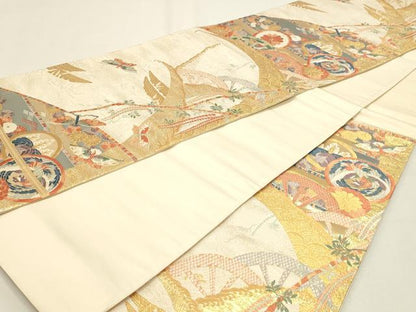 平和屋本店六通柄袋帯　唐織　九百錦　丸紋立波小袖　本金箔　正絹　逸品　DABJ6189sf