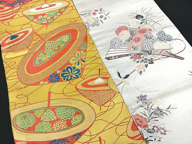 平和屋着物■子供帯 まとめて 35点 鶴 尾長鳥 松竹梅 花柄 七宝 正倉院 アンティーク 佐賀錦 金銀糸 など 着用可能多数 未使用品有 mmm1453