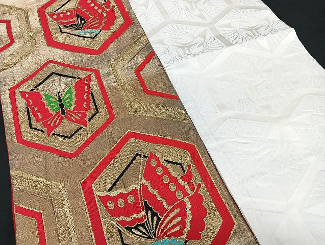 平和屋着物■子供帯 まとめて 35点 向かい鶴 向かい蝶 花柄 七宝 正倉院 金銀糸 など 着用可能多数 未使用品あり mmm1455
