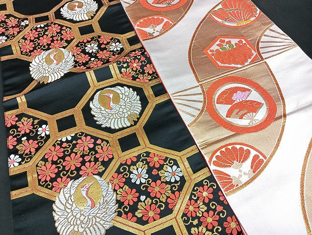 平和屋本店■子供帯 まとめて 35点  向かい鶴 蝶 花柄 七宝 金銀糸 など 着用可能多数 未使用品あり mmm1456
