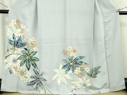 平和屋本店●極上　染刺工芸　大羊居　東京友禅　訪問着　刺繍　草花文　淡藤色地　金糸　逸品　DZAB4040kh6