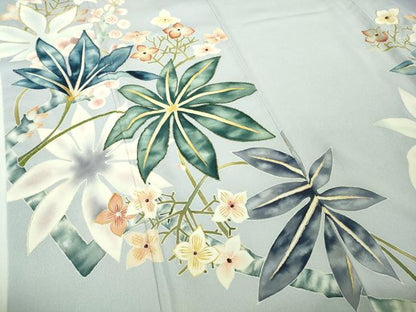 平和屋本店●極上　染刺工芸　大羊居　東京友禅　訪問着　刺繍　草花文　淡藤色地　金糸　逸品　DZAB4040kh6