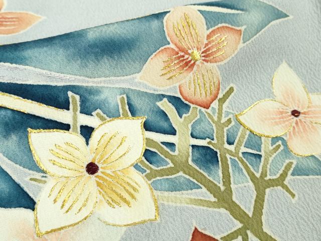 平和屋本店●極上　染刺工芸　大羊居　東京友禅　訪問着　刺繍　草花文　淡藤色地　金糸　逸品　DZAB4040kh6
