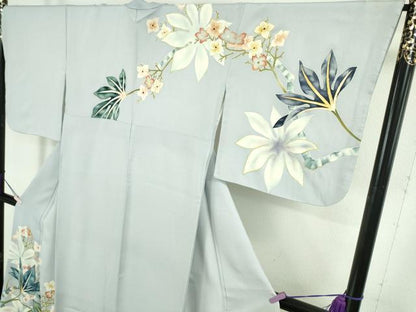 平和屋本店●極上　染刺工芸　大羊居　東京友禅　訪問着　刺繍　草花文　淡藤色地　金糸　逸品　DZAB4040kh6