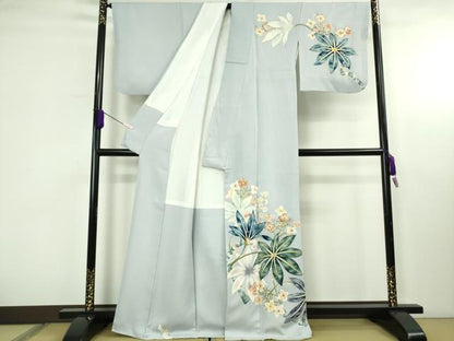 平和屋本店●極上　染刺工芸　大羊居　東京友禅　訪問着　刺繍　草花文　淡藤色地　金糸　逸品　DZAB4040kh6
